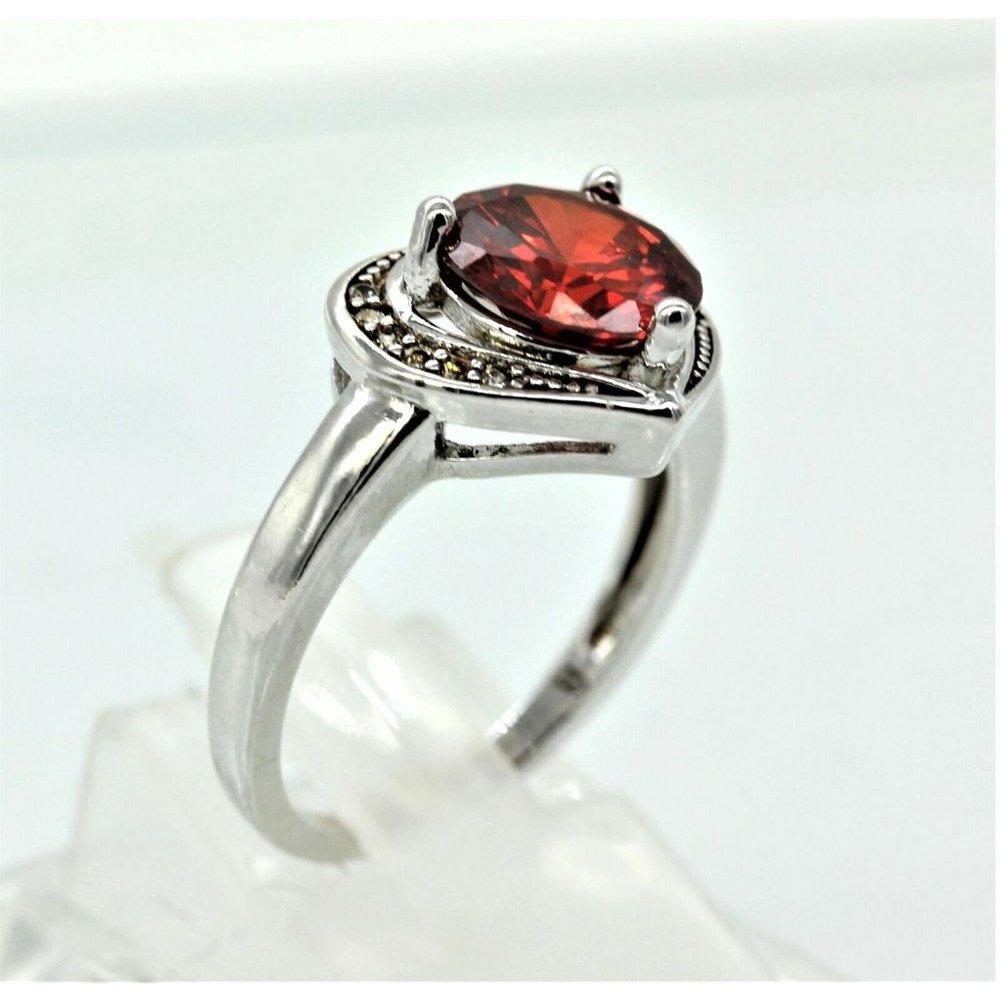 925 Sterling Heart Ring, Red Ruby Gemstone Size 8 - image 5
